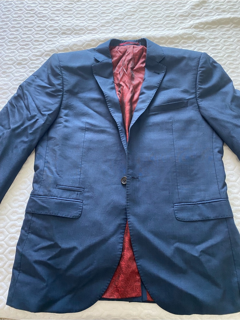 Men's Navy Blue Single-Breasted Blazer with Red Lining